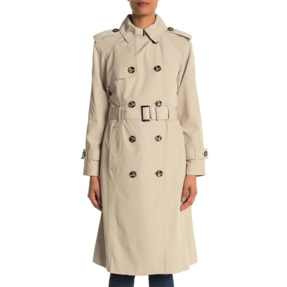 NWT London Fog Double Breasted Trench Coat Stone L - Picture 2 of 9